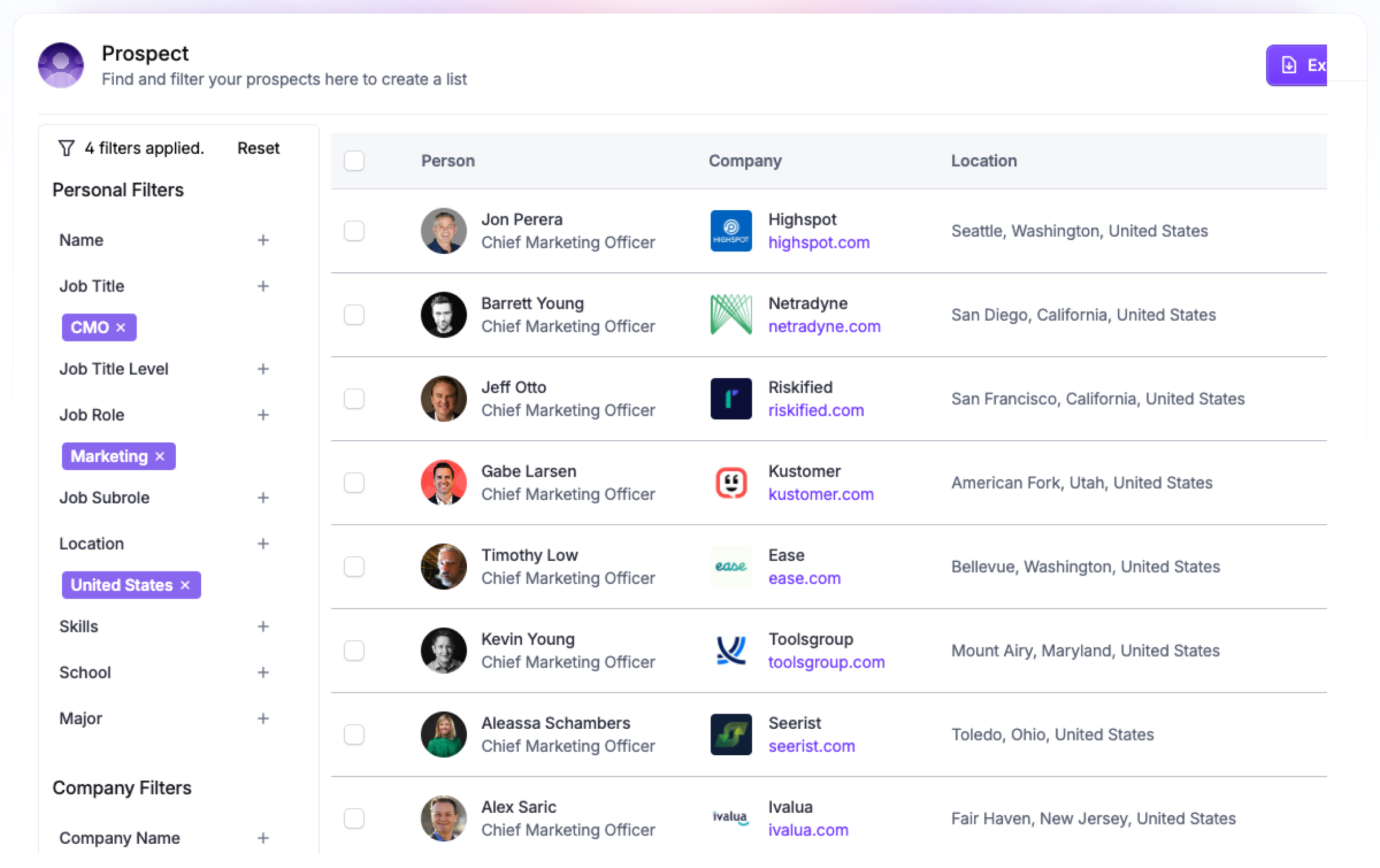 Wiza dashboard preview